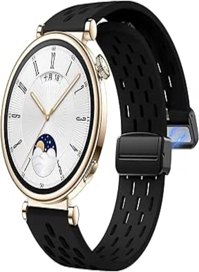 NESLIN Magnetic Band Compatible with Huawei Watch GT4 41mm, 18mm Black Silicone Breathable Magnetic Strap for Women Men